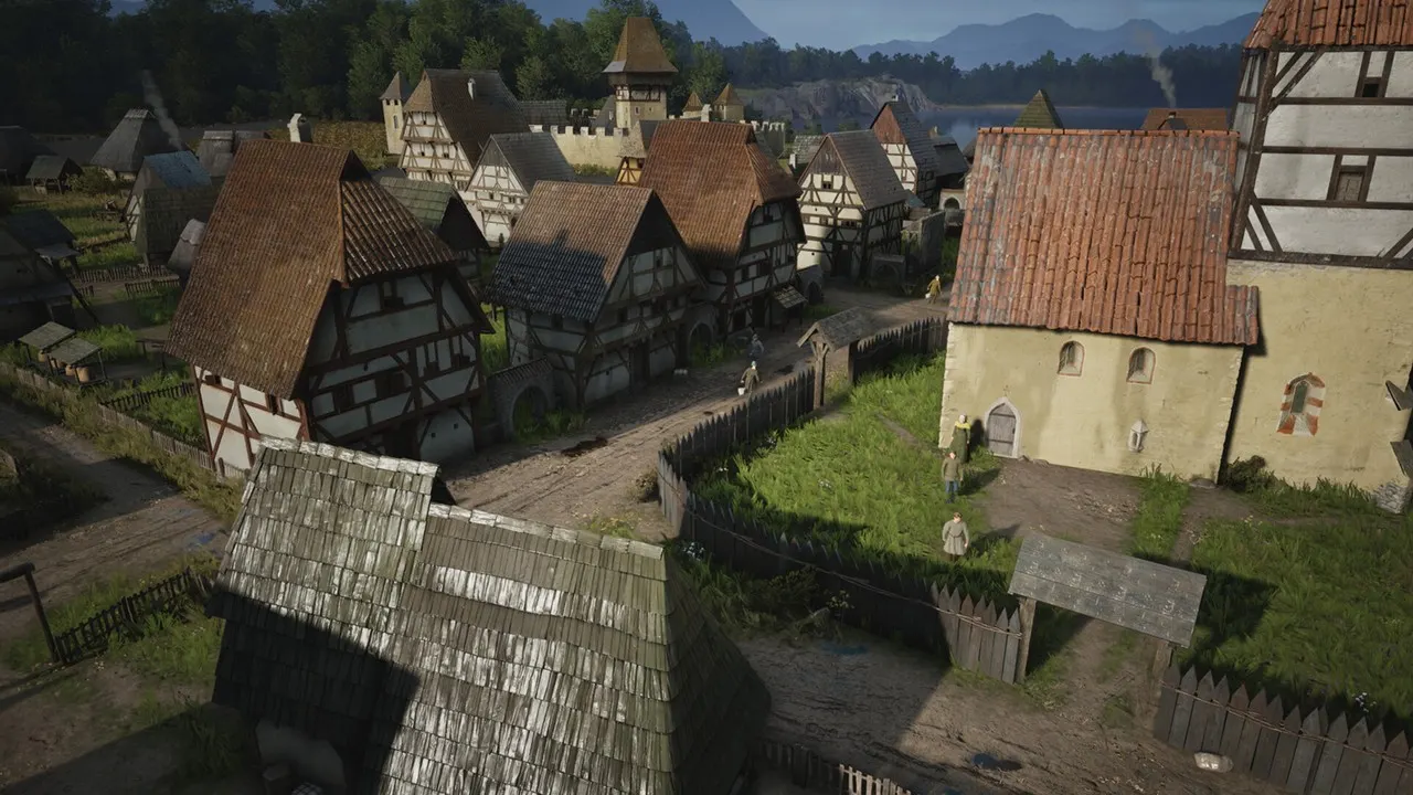 Traçado de ruas e parcelas numa aldeia de Manor Lords